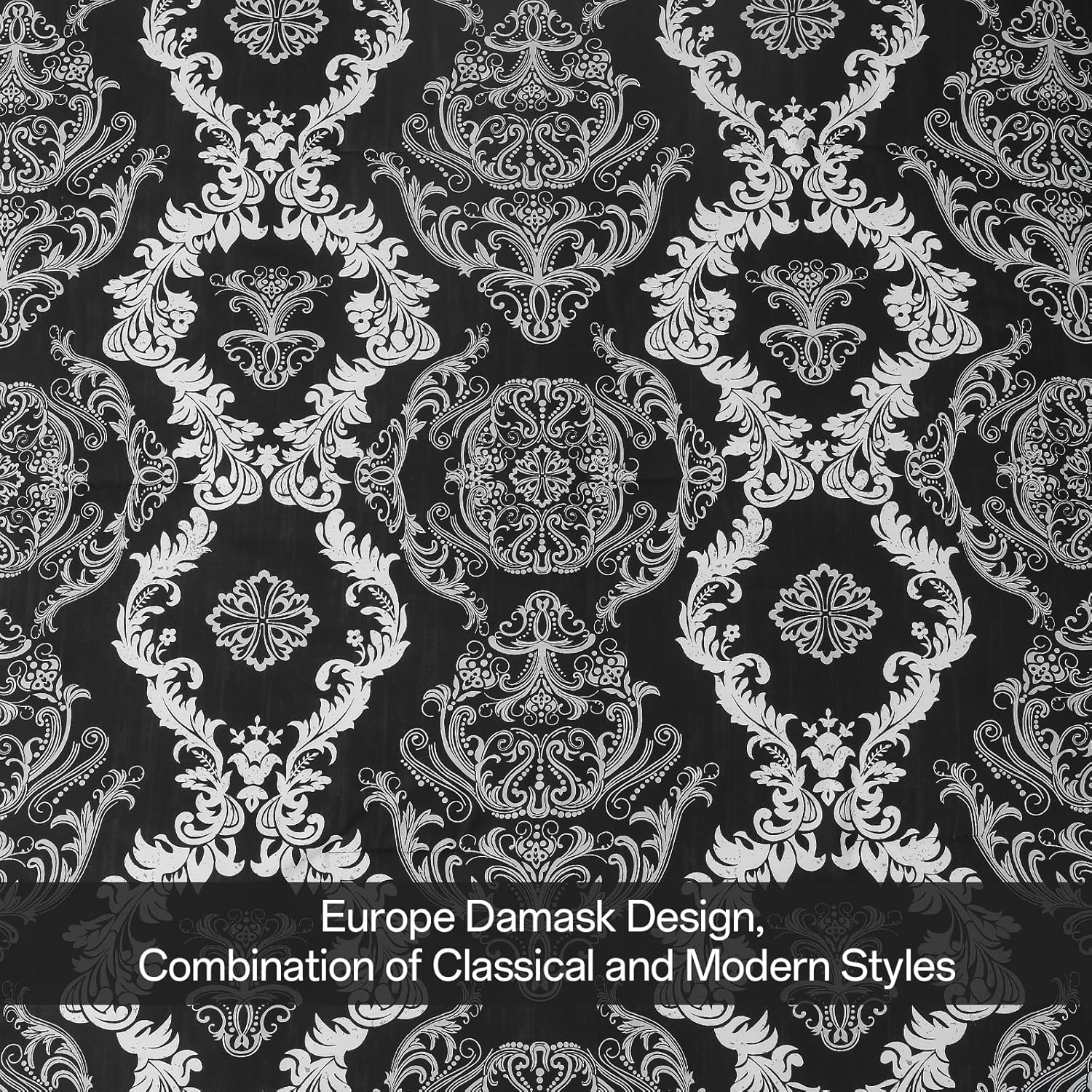 WONGS BEDDING 7 Pieces Comforter Set Queen Size, Black White Texture Bedding Set for All Season, Damask Soft and Breathable Bed in a Bag with Comforter, Flat Sheet, Fitted Sheet, Pillowcases & Shams - Image 5