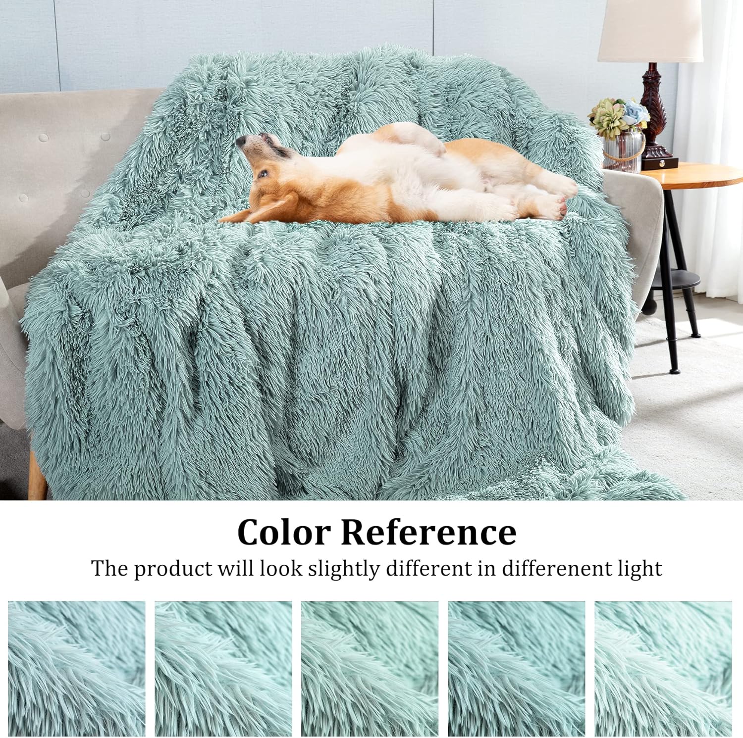 JONIYEAR Extra Large Decorative Fluffy Faux Fur Blanket Full Size 71" x 80",Soft Luxury Lightweight Furry Blankets,Accent Cozy Shaggy Plush Fuzzy Blankets for Bed Couch,Thick Warm Winter Blanket, Aqua - Image 2