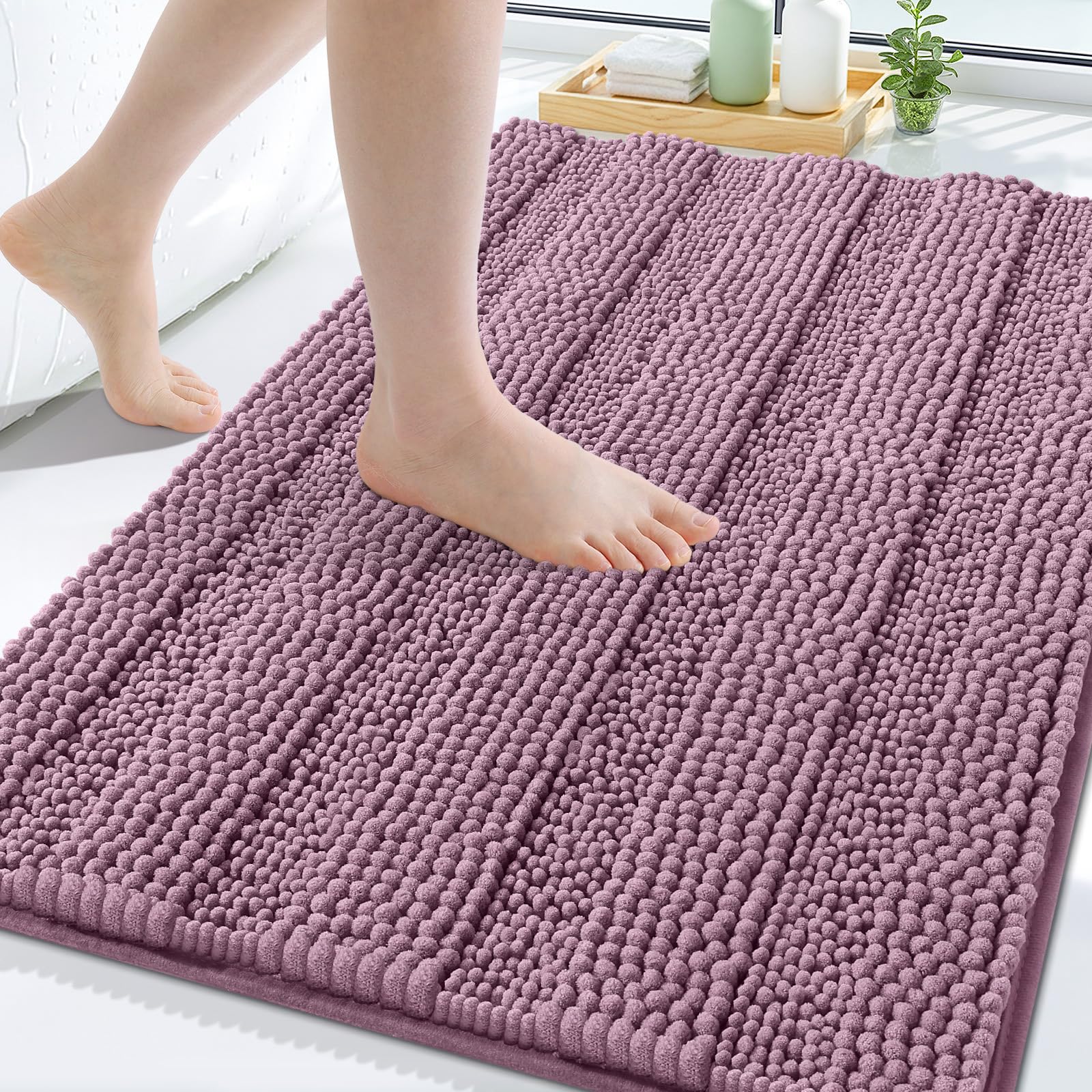 Grandaily Chenille Bathroom Rugs 30x20, Soft Absorbent Bath Mats, Deep Plum