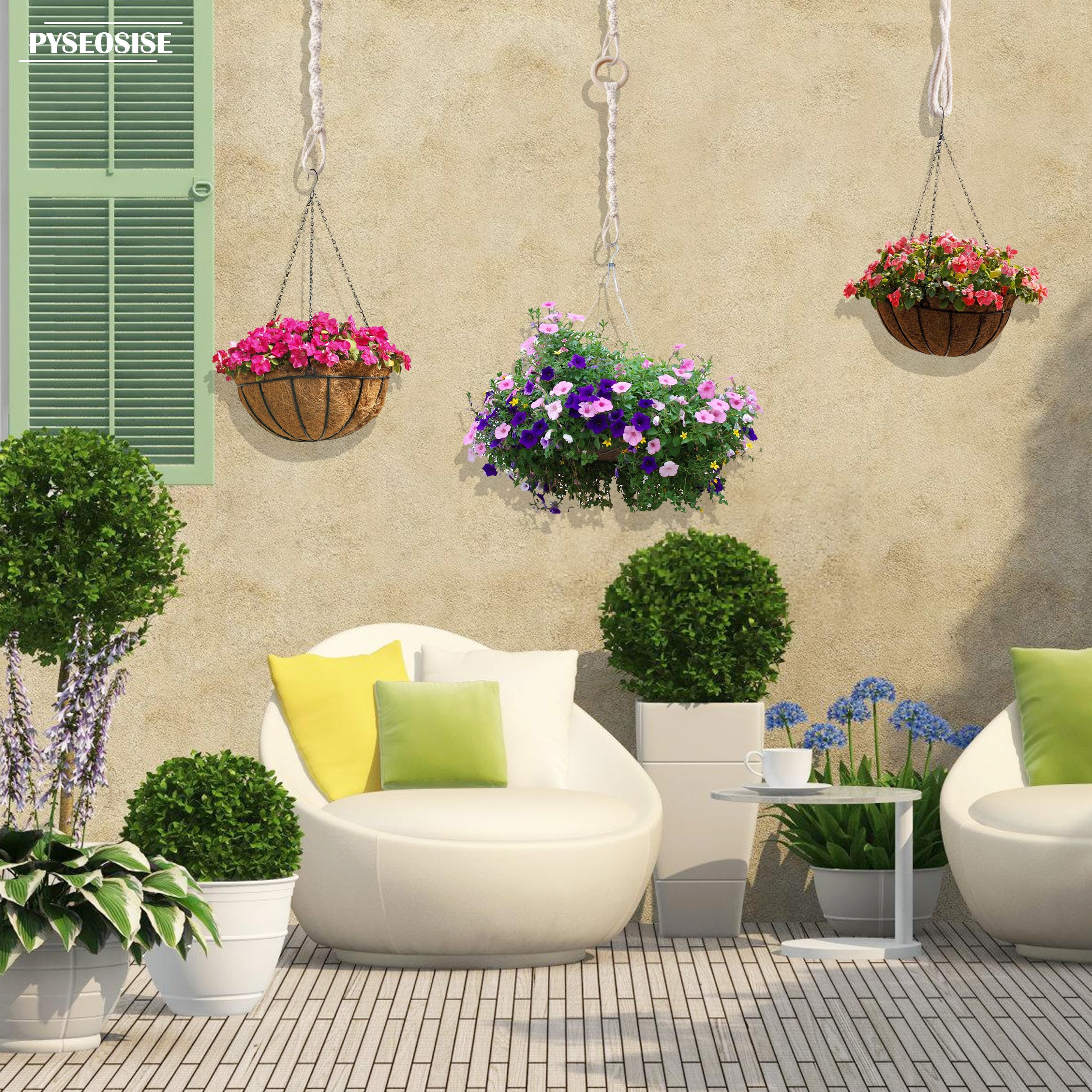 Rallonges de Suspension Plante, 6 Pièces Support de Plantes Macramé, Suspension Pot de Fleurs en Corde de Coton Beige Style Bohème avec Crochets pour Extérieur Jardin et Balcon