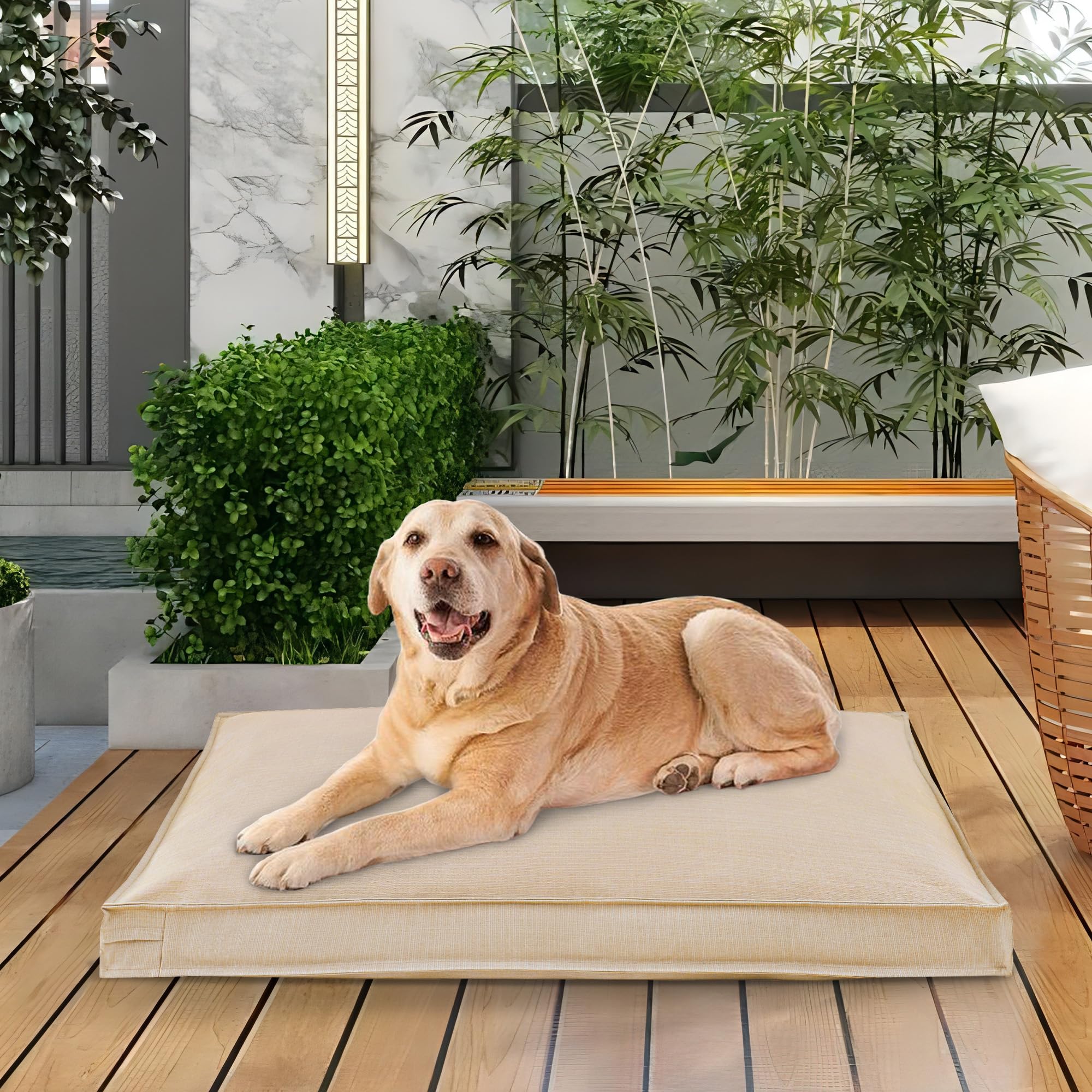 Funda de cama para perro, funda de colchón impermeable con cremallera, lavable, extraíble, protector de cama para perros y gatos (111 x 80 x 7,5 cm, caqui)