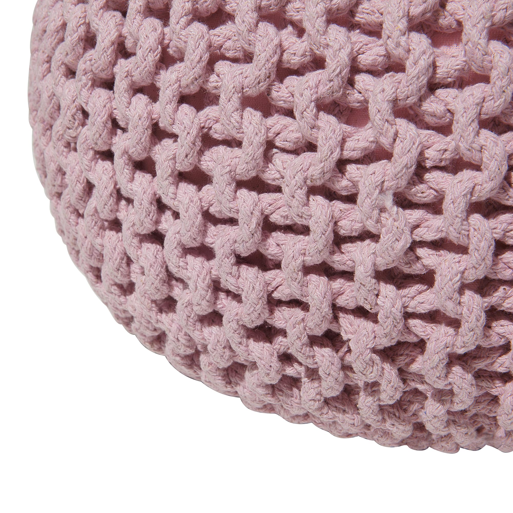 Pouf En Tricot Rond Coloris Rose Pastel 35 X 40 Cm
