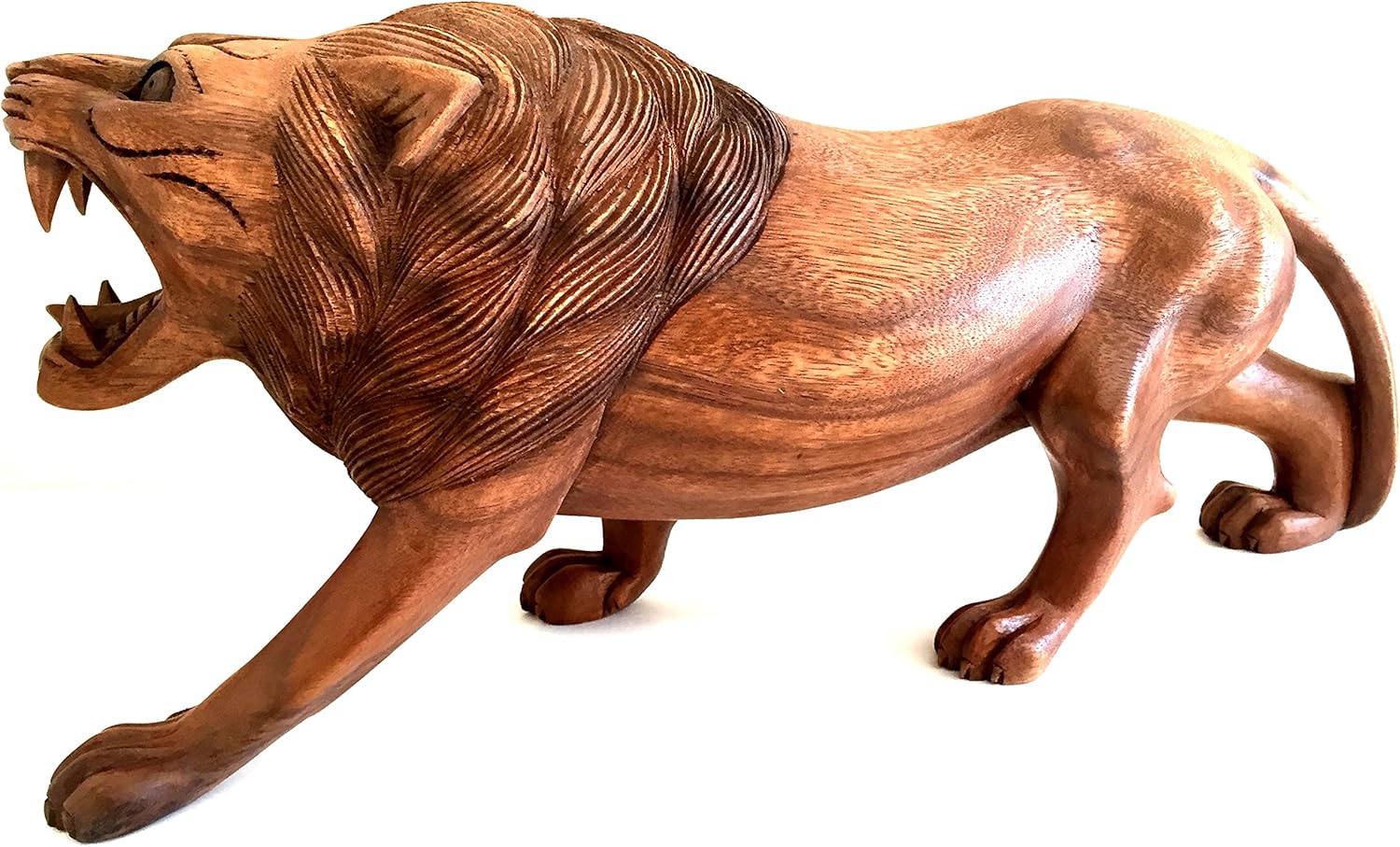 OMA Lion Statue Wooden Hand Crafted Prowling Lion Figurine