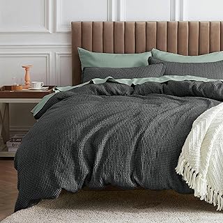 Bedsure Waffle Comforter Set Queen, Charcoal Soft Bedding, Waffle Weave ...