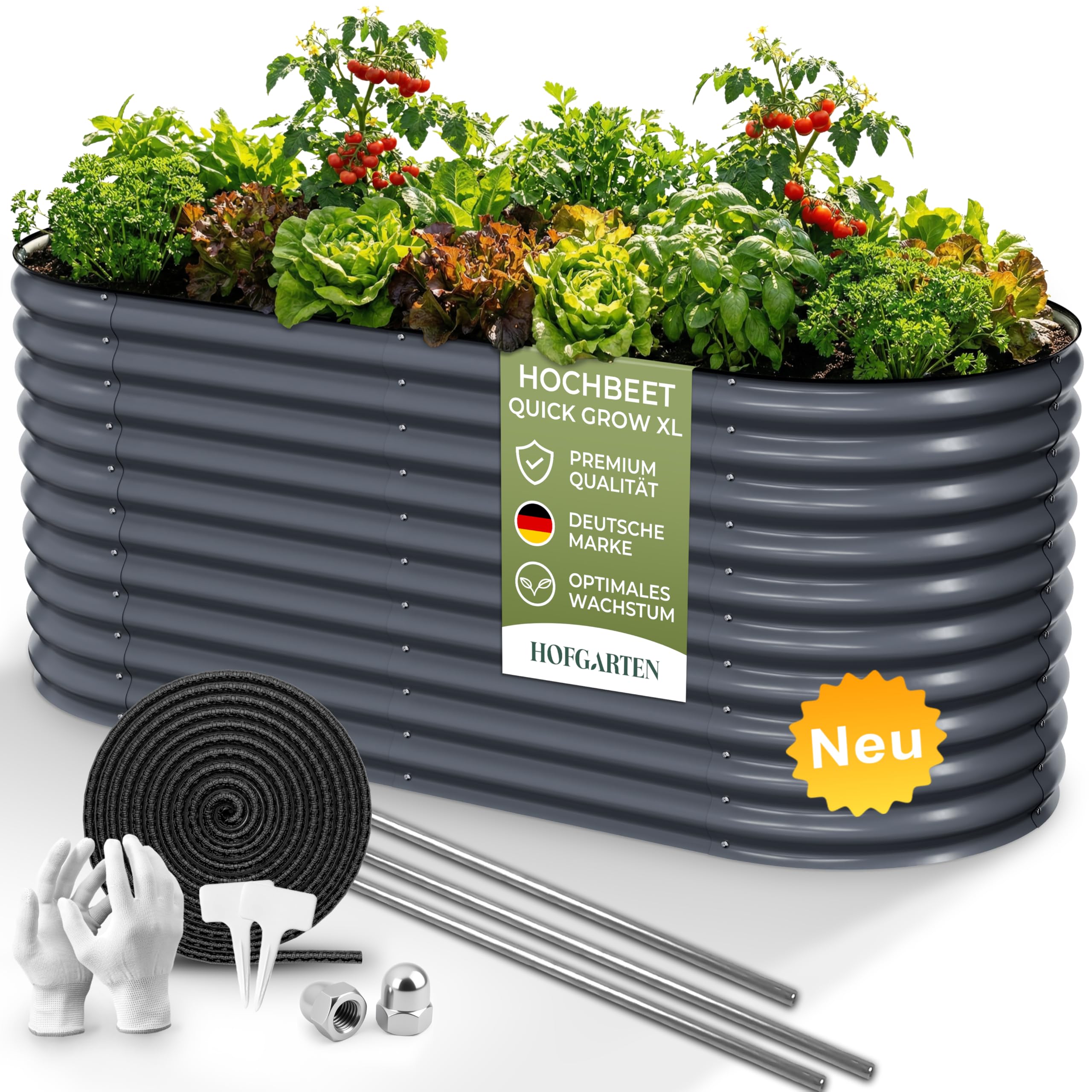 HOFGARTEN Hochbeet Metall - Hochwertiges Gartenbeet aus Zn-Al-Mg Stahl - wetterfest & rostgeschützt - Ergonomisches Gärtnern - Modell QuickGrow XL