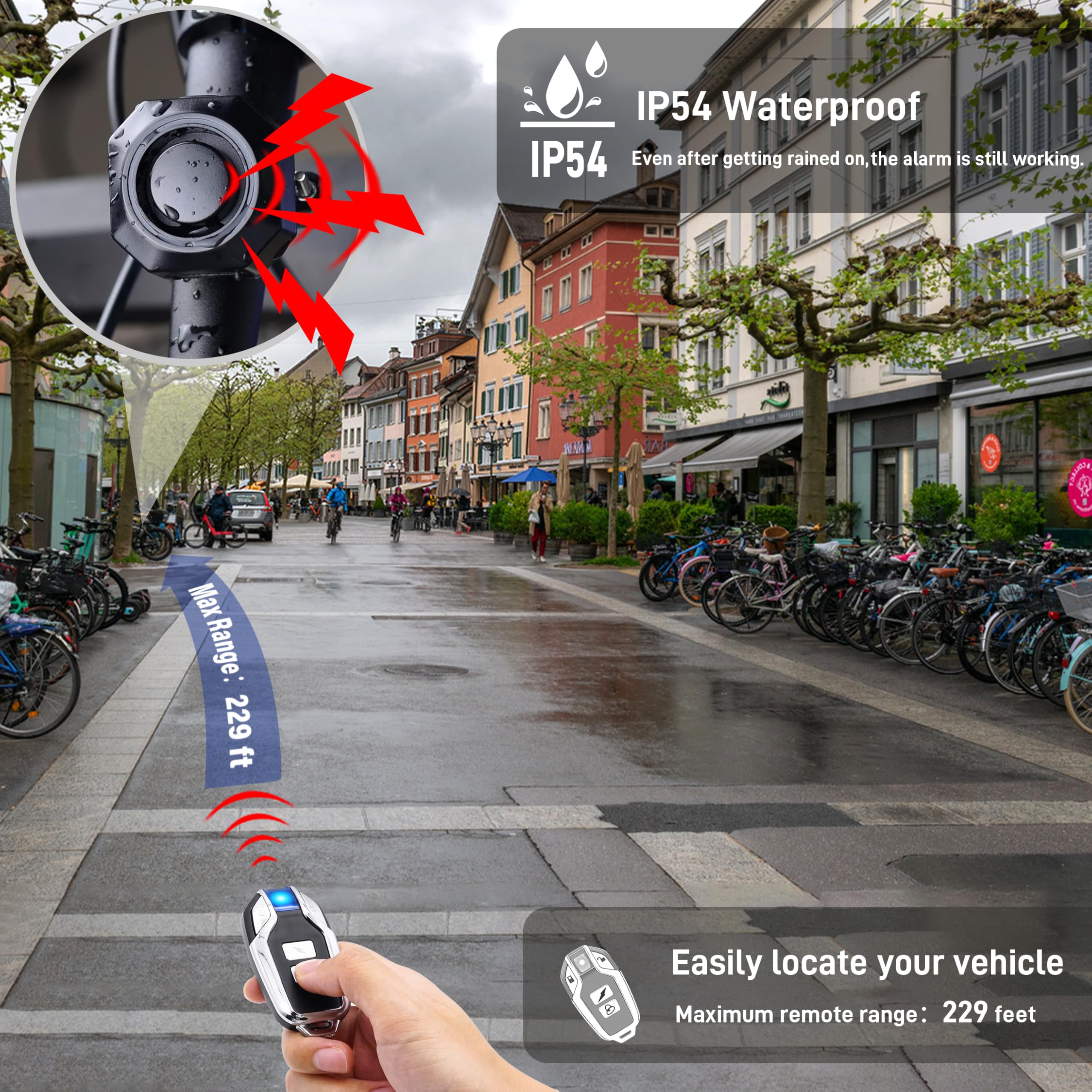 Cruxer Lot de 2 alarmes de vélo avec 2 télécommandes, rechargeable par USB, alarme de vibration, anti-vol, volume 110 dB et sensibilité, capteur réglable, système antivol pour moto, scooter, caravane