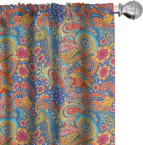 Lunarable East Curtains - Cortinas coloridas, estampado floral de cachemira clásica, arte medieval ornamental, tratamientos de ventana, juego de 2