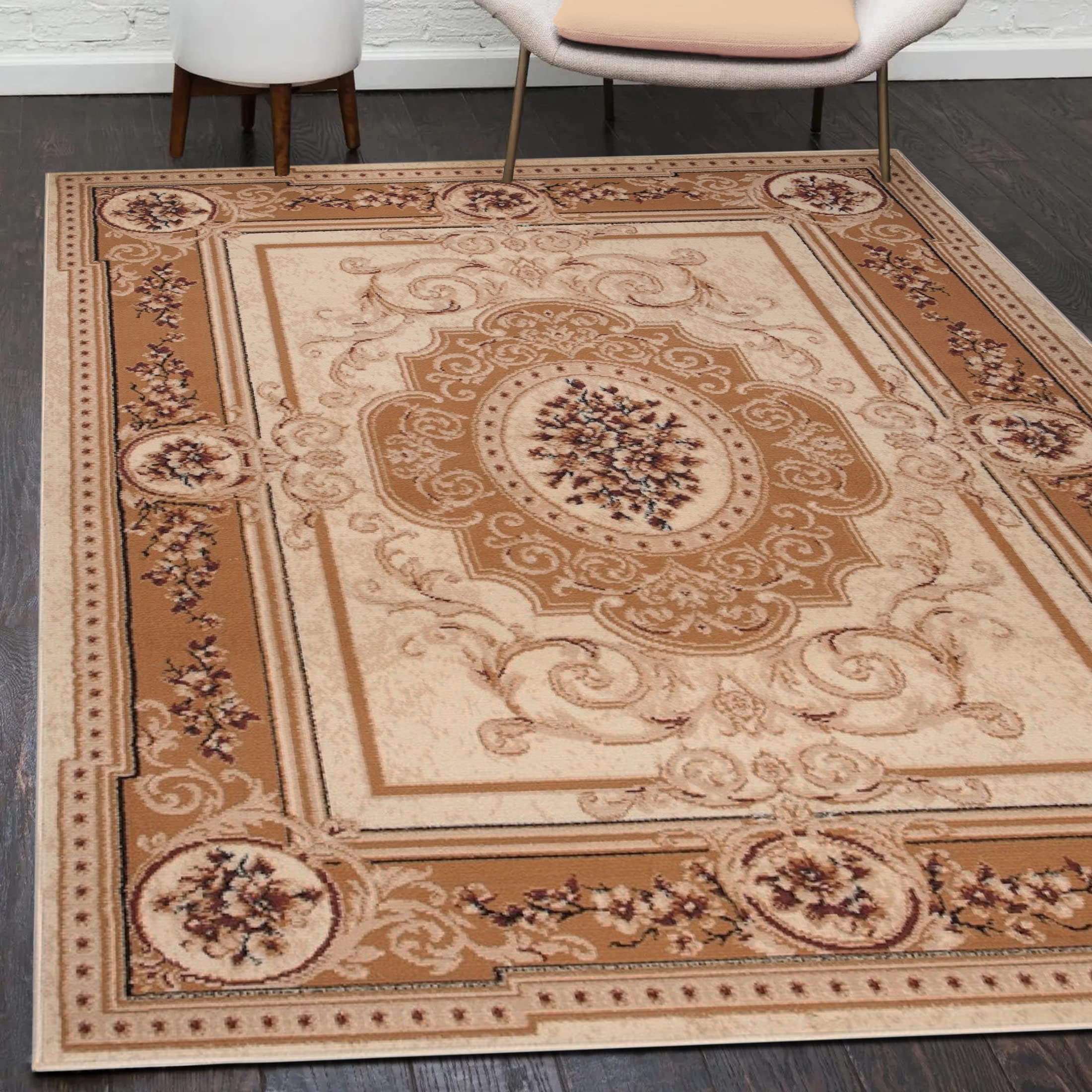 Tapis grande taille de chambre beige facile à nettoyer poils ras