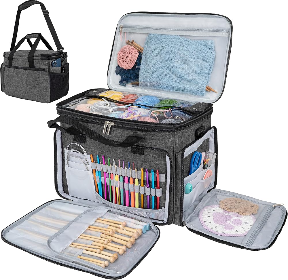 PAVILIA Knitting Yarn Storage Bag Crochet Organizer for Knitter, Dark Grey — 사진 1