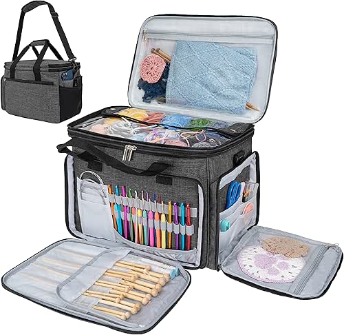 Pavilia Knitting Bag - Large Yarn Storage Tote, Crochet Organizer,