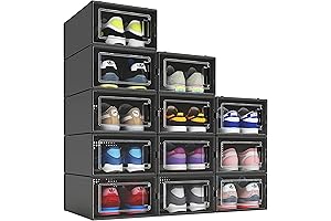 12 Pack Shoe Organizer Black Stackable Shoe Storage Plastic Shoe Holder Sneaker...
