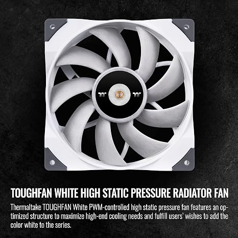 Thermaltake ToughFan 12 White High Static Pressure 2000 PWM, Metal-Reinforced Motor Hub, Gen.2 Hydraulic Bearing 120mm Case/Radiator Fan, Single Pack, CL-F117-PL12WT-A