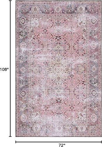Miniatura 2 de SAFAVIEH Alfombra lavable Tucson Collection - 6 x 9 pies, rosa y beige, antideslizante, ideal para zonas de alto tráfico en sala de estar,