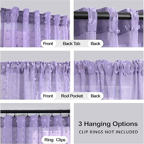 Miniatura 3 de Paneles de cortina extralargos negros de 108 pulgadas para sala de estar, pestañas traseras, bolsillo para barra, con pompones, textura floral,