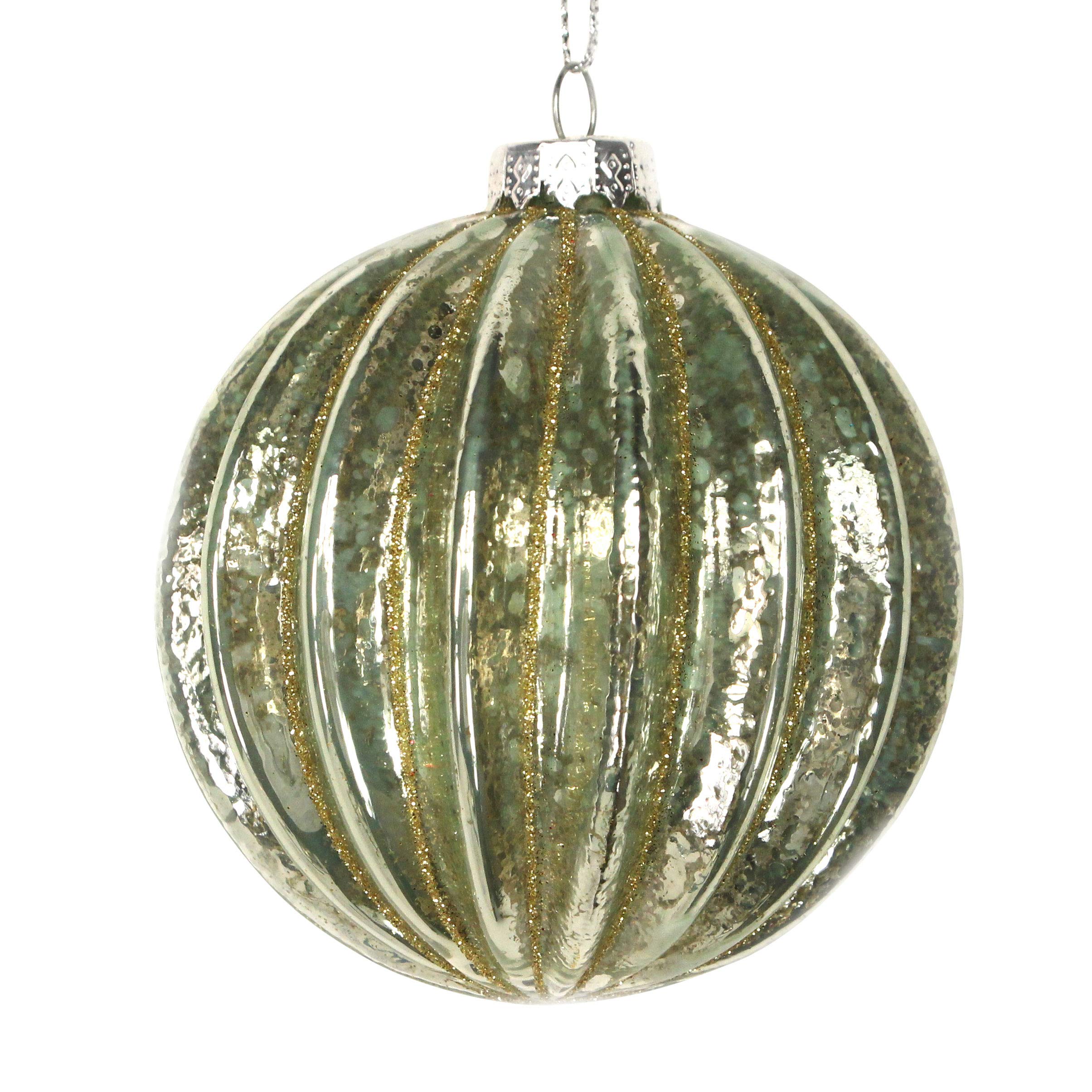 Gisela Graham Gold Glass Christmas Bauble/Decoration 8Cm - Ribbed