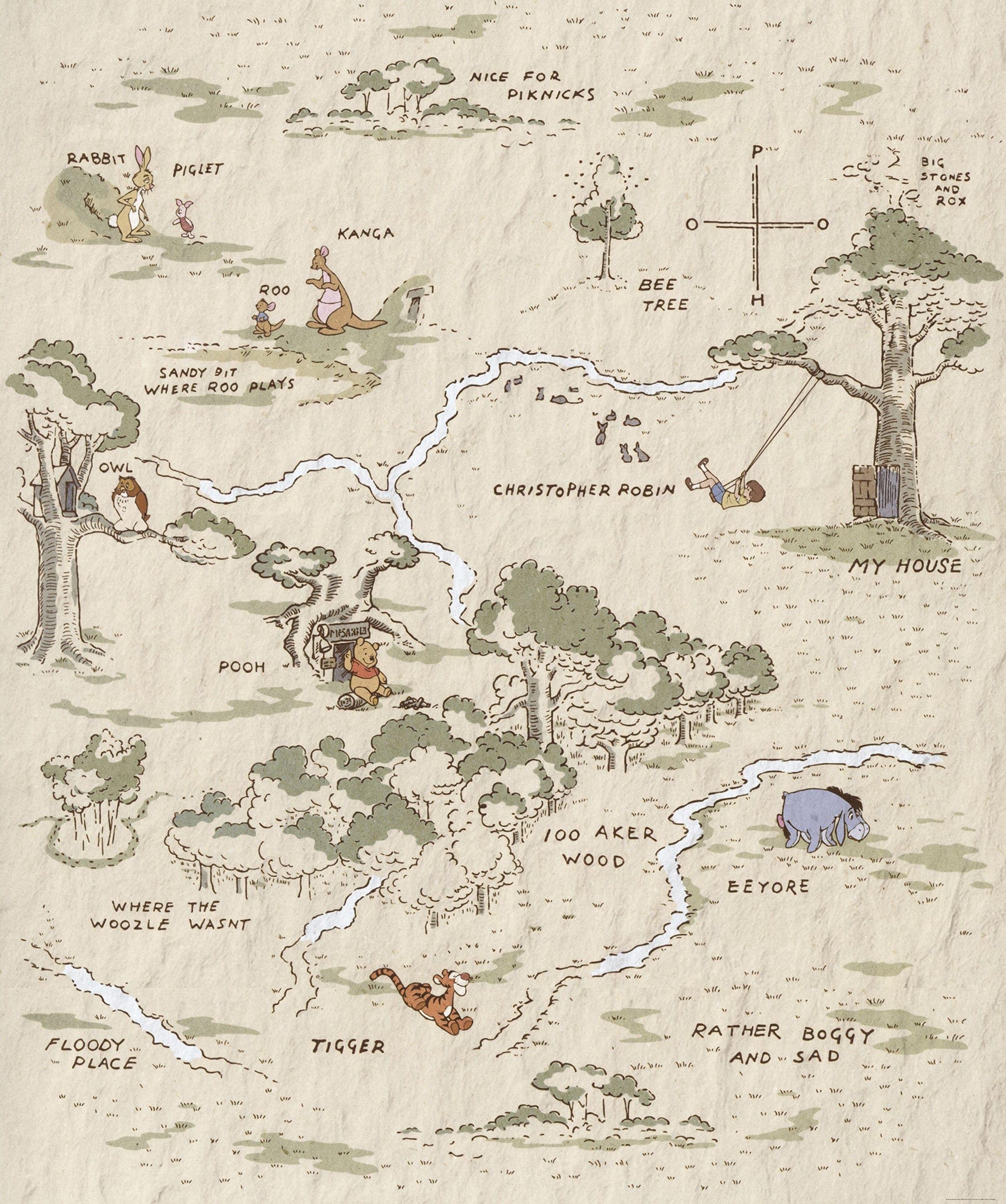 Komar Digitaldruck Vlies Fototapete - Winnie the Pooh Map - Größe 200 x 240 cm