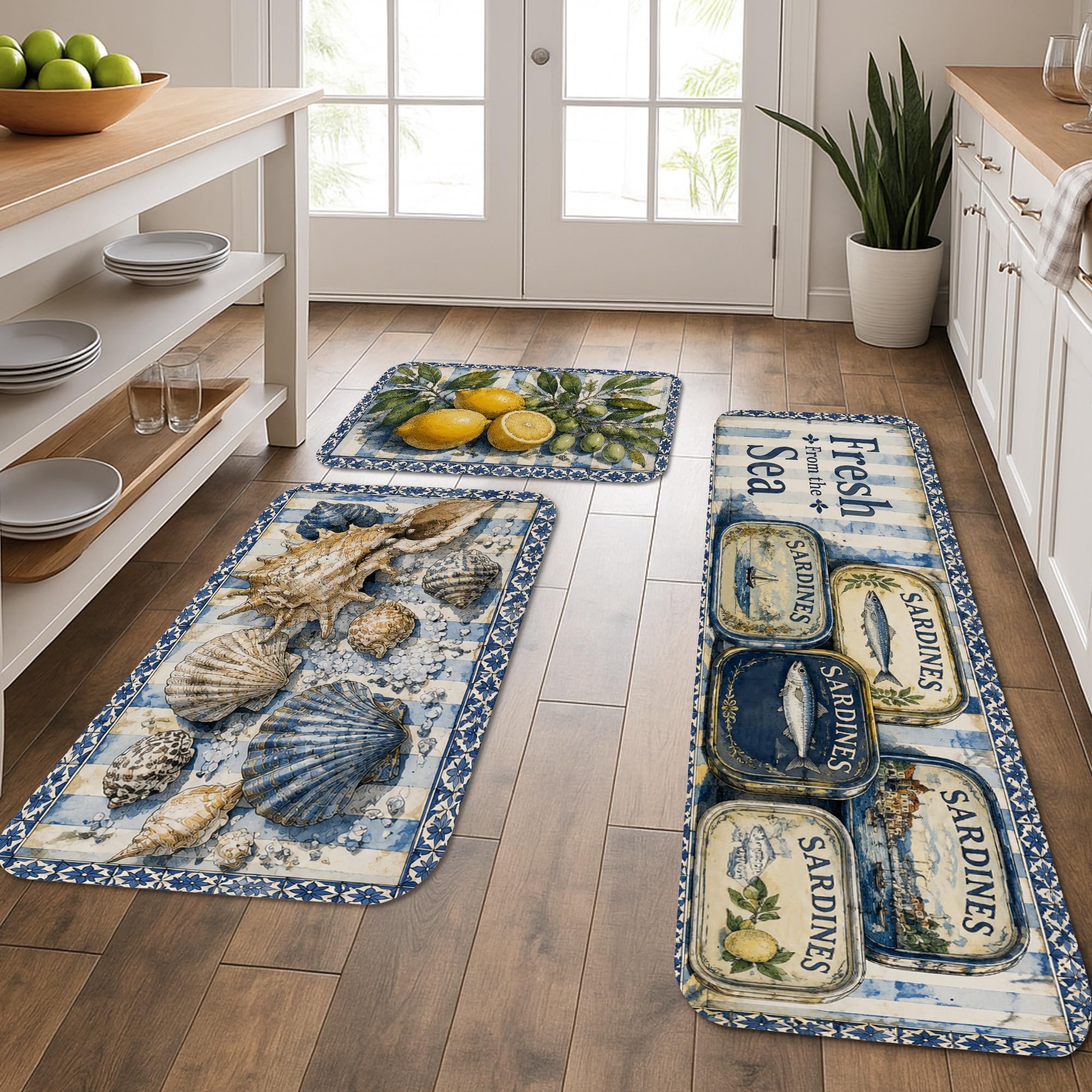 Tapis de cuisine lot de 3 style nautique vintage pour sol confortable et lavable