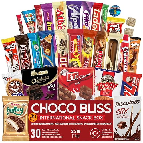 Eastanbul International Snack Box, 30 Chocolate Assortment Bars, Turkish Exotic Snacks, Assorted Candy Variety Pack of Foreign Snacks Exotic Candy Box of Assorted Chocolate