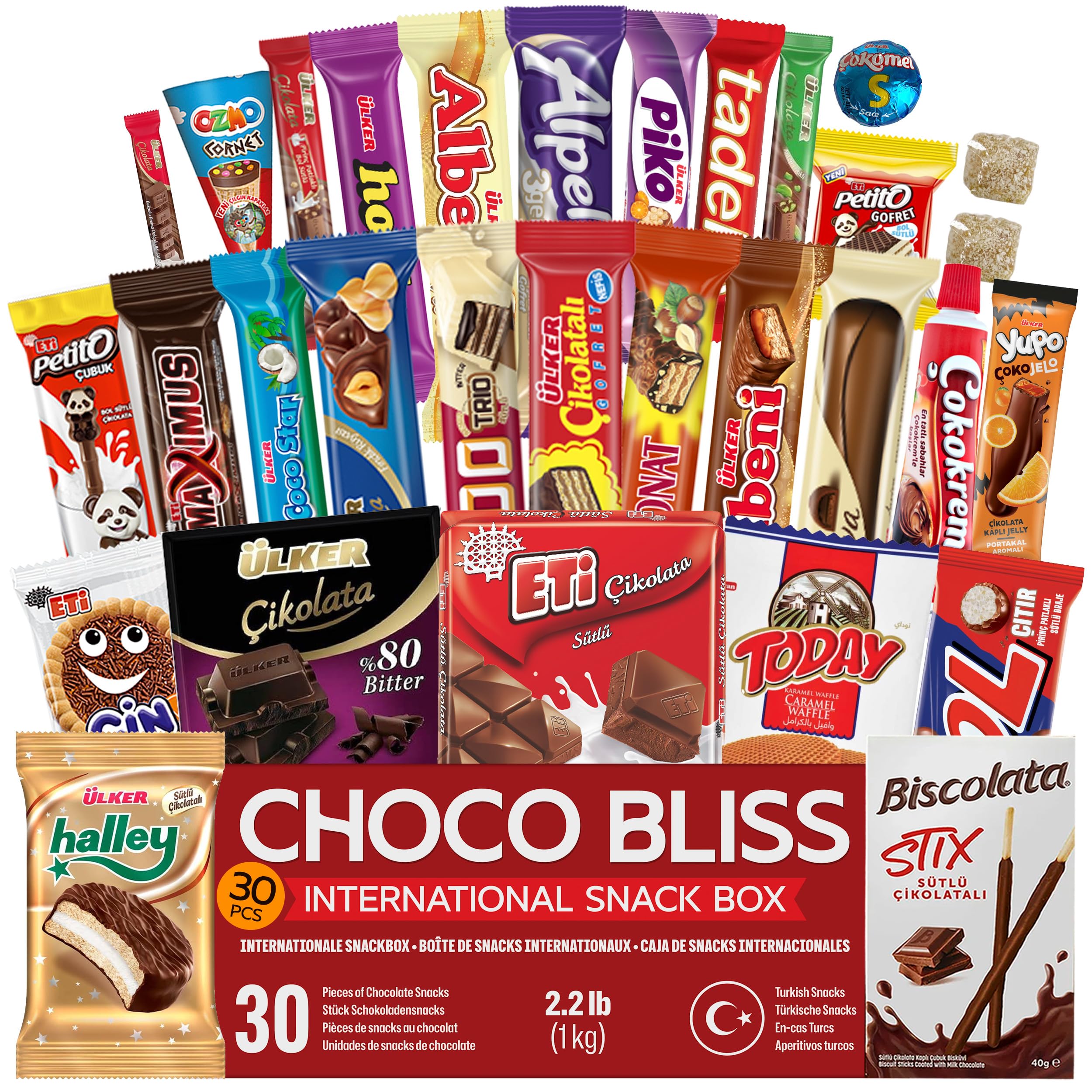 Eastanbul International Snack Box, 30 Chocolate Assortment Bars, Turkish Exotic Snacks, Assorted Candy Variety Pack of Foreign Snacks Exotic Candy Box of Assorted Chocolate