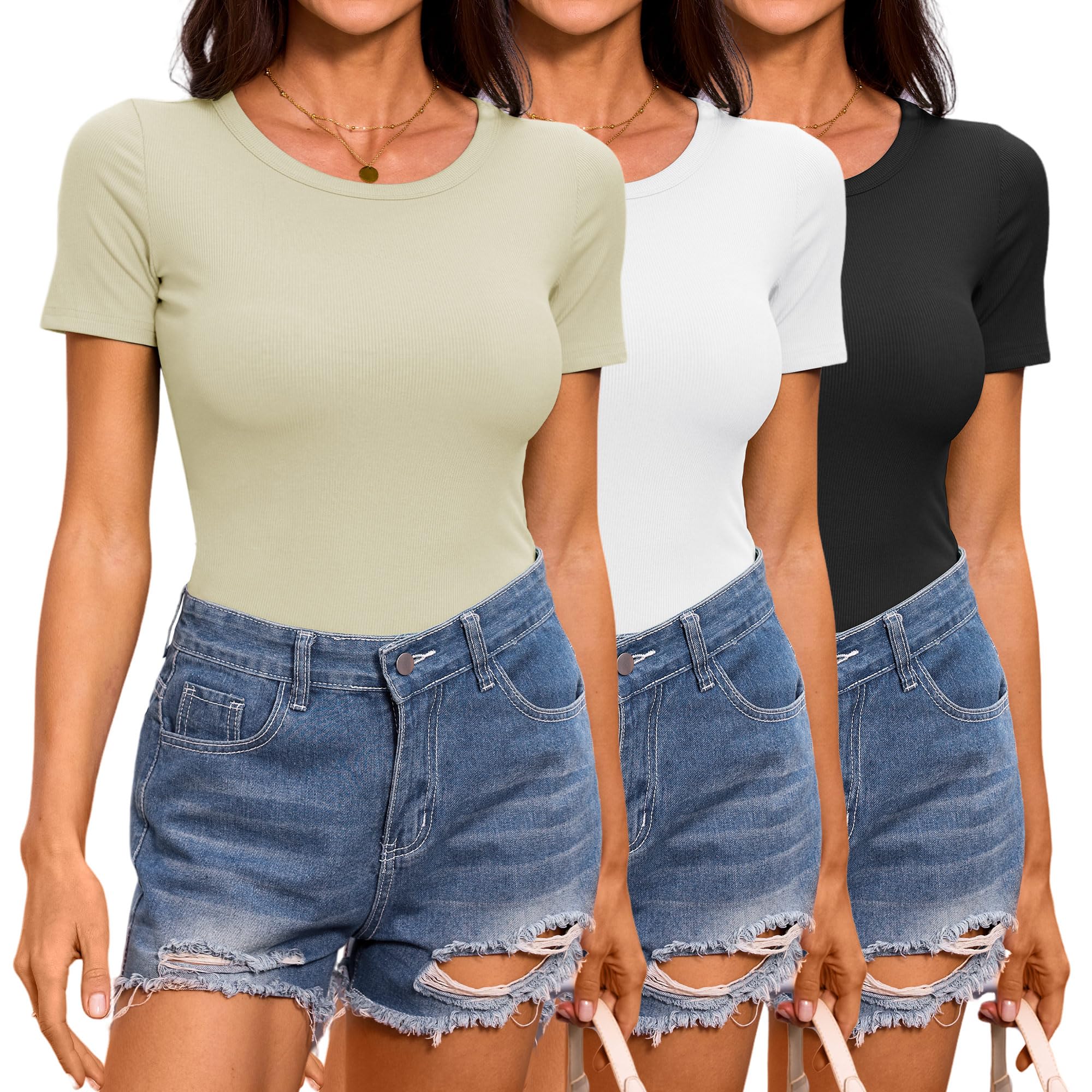 YGOODM Tshirt Damen Sommer, Tank Top Sexy Oberteile Kurzarm Gerippt Basic Tshirt Slim Fit Stretch Casual Tops