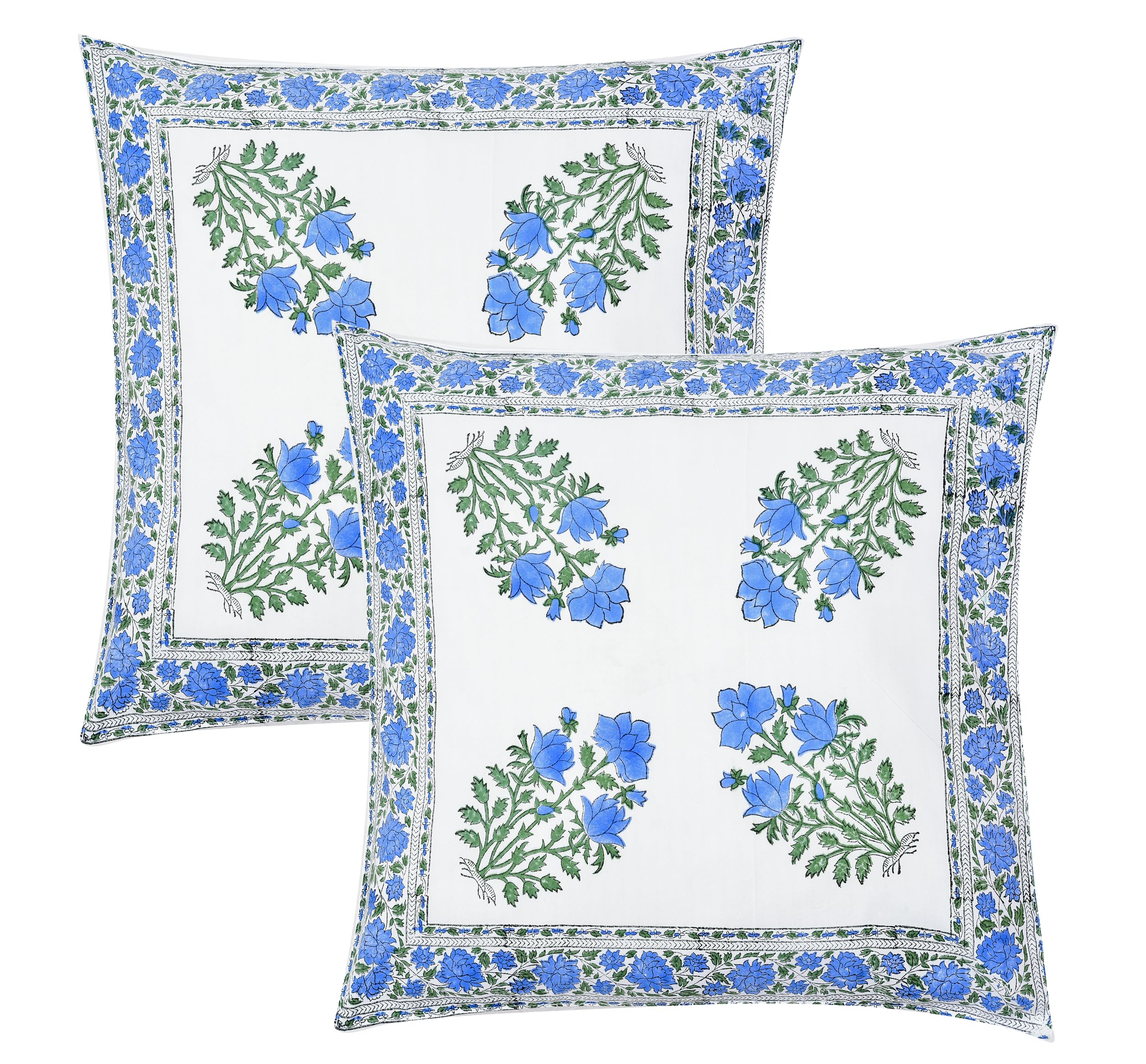 RRC Cotton Cushion Covers Set Of 2 - Soft Floral Hand Block Jaipuri Print Cushion Covers,24X24(Inches) Square Home Decor Cushion Covers,Envelope Closure Cushion Covers, 400 TC,Blue (B0CR1MK96S) Amazon Price History, Amazon Price Tracker