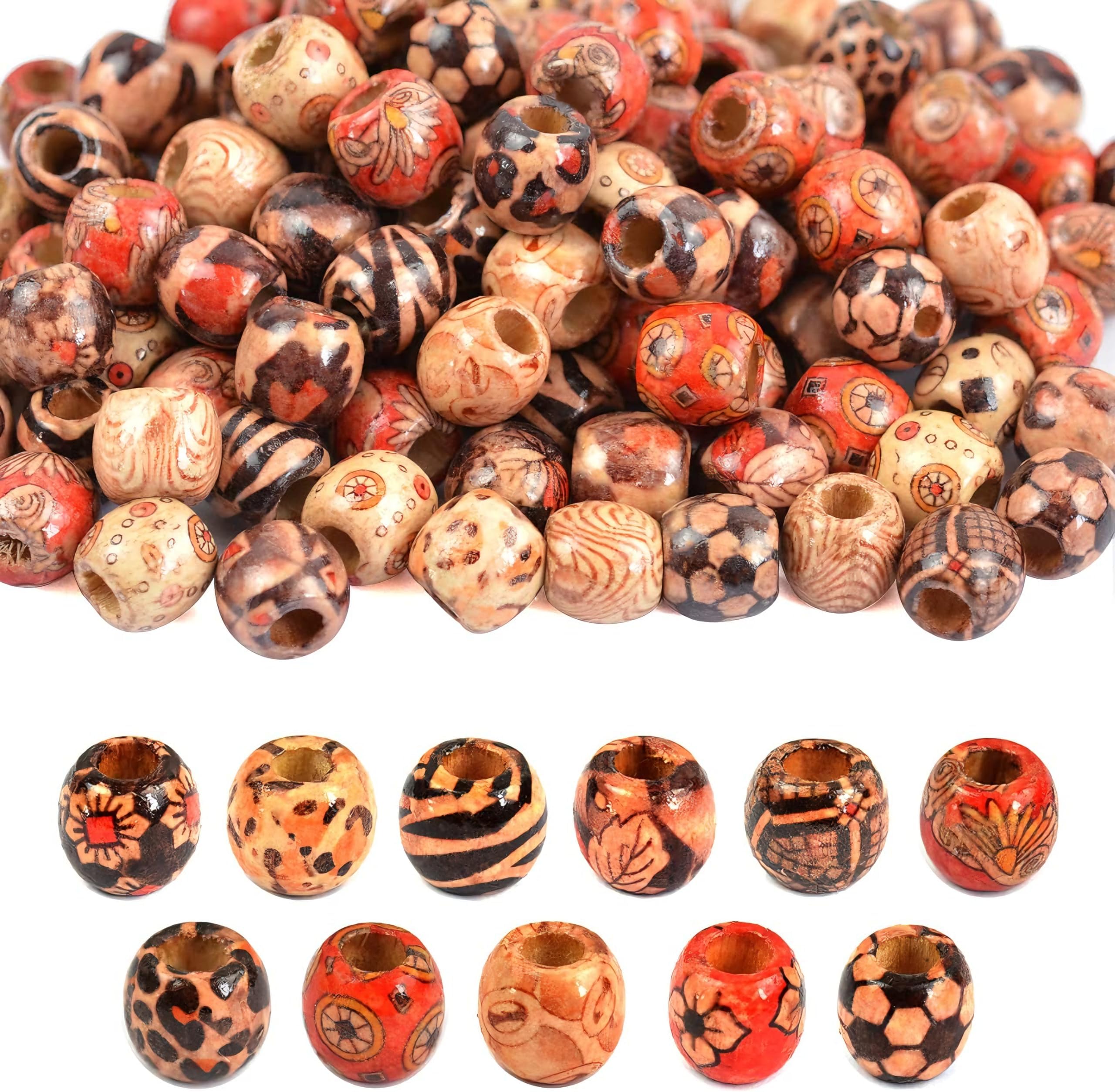 300 pcs 12mm Natural Painted Wood Hair Beads Round Loose Wooden Bead for Jewelry Making DIY Macrame Rosary Bracelet Necklace Hair Crafts