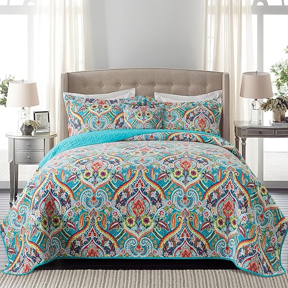 BEDIFANY Cotton Queen Size Quilt with Throw Pillow Covers (5 Pieces)