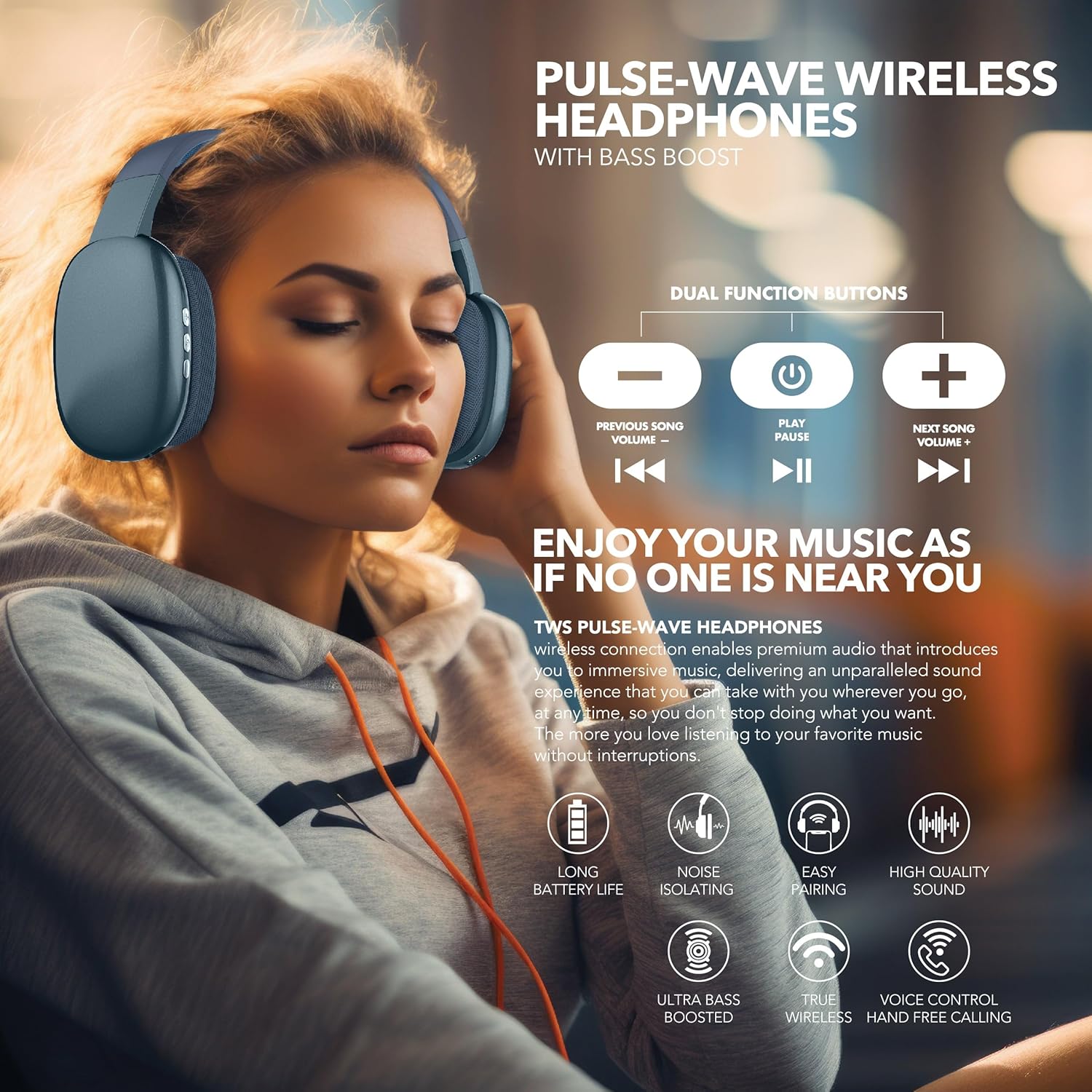 RCA Wave-56 Wireless Headphones, 40H Battery, Hi-Res Audio, Enhanced Bass, Noise Cancelling, Transparency Mode, Lightweight Over-Ear Bluetooth Headphones with Comfort Fit, Travel-Friendly (Navy)