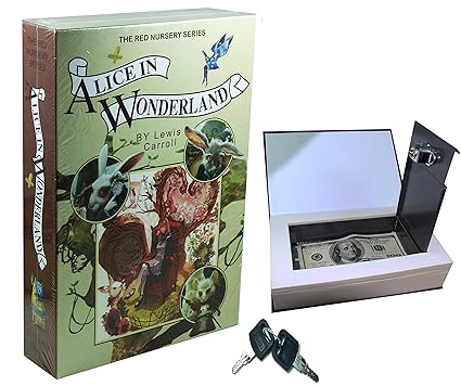 Real Paper Book Locking Booksafe with Key Lock Dictionary Secret Hidden Safe (Alice in Wonderland)