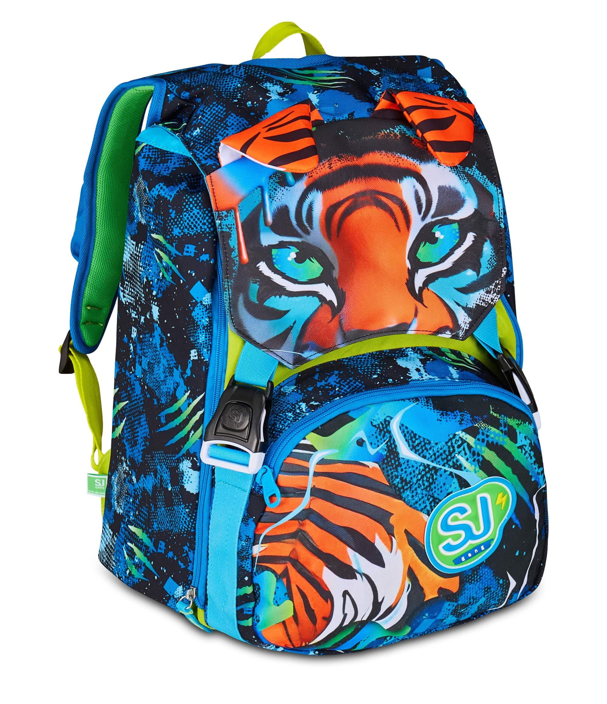 SJ GANG STYLE JAM GANG Zaino Scuola Estensibile Big, Blu, Zaino con Divisorio Interno, Tasca Superiore con Orecchie in Peluche, Tasca per Borraccia, 24 L, Zaino Scuola Elementare, Bambino