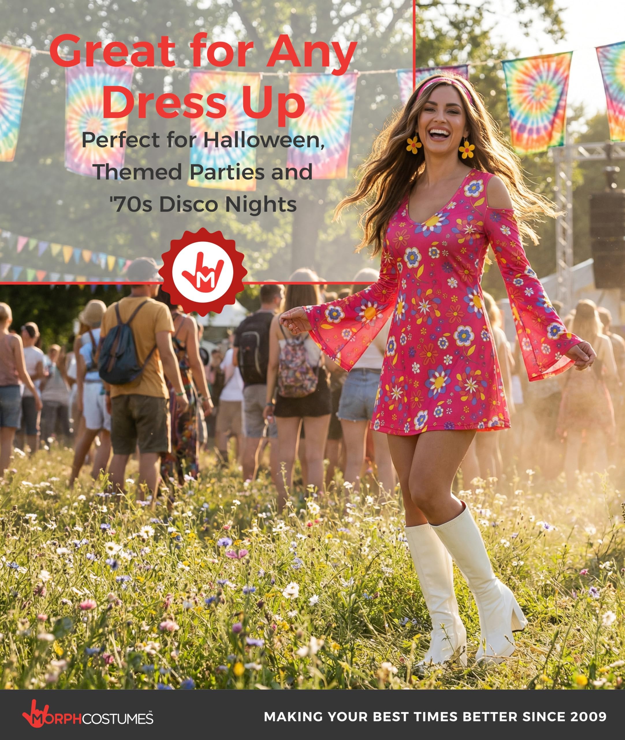 Morph Vestito Hippie Donna, Vestiti Hippie Donna, Vestito Carnevale Donna Hippie, Costume Carnevale Donna Hippie, Vestiti Donna Anni 70, Vestiti Anni 70 Donna Per Festa A Tema