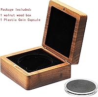 Vista 3 de Caja de presentación de monedas de madera de nogal individual Caja de almacenamiento cuadrada de 3.1 in y cápsulas de monedas de plástico con junta