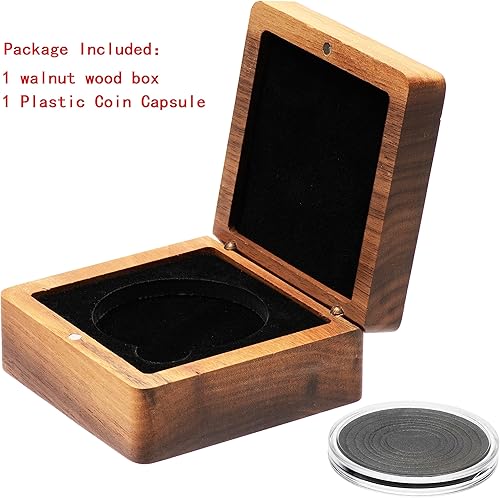 Miniatura 3 de Caja de presentación de monedas de madera de nogal individual Caja de almacenamiento cuadrada de 3.1 in y cápsulas de monedas de plástico con junta