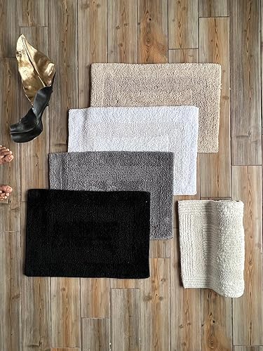 Miniatura 5 de KEMA Tapete de baño suave 100% algodón, color carbón, de 17 x 24 pulgadas, rectangular, de uso regular, de felpa, absorbente de agua, borde