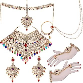 Lucky Jewellery Wedding Designer Gold Plated Dulhan Choker Bridal Set with sheeshpatti for Girls & Women (2475-L1ZS-KD124-)