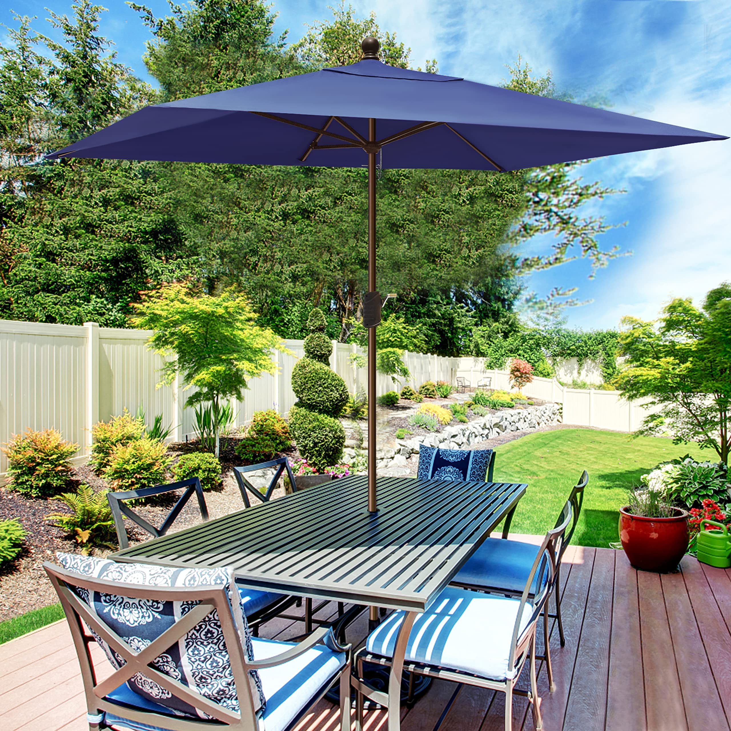 elite shade patio umbrella EliteShade USA 10-Year-Non-Fading 9ft 3-Tier Market Umbrella, Commercial Grade Outdoor Table with Crank Open, Windproof & UPF 50+ UV Protection, Heavy Duty Ventilation for Garden, Deck, Pool, Backyard company leisure area Eliteshade 9Ft Market Umbrella Patio