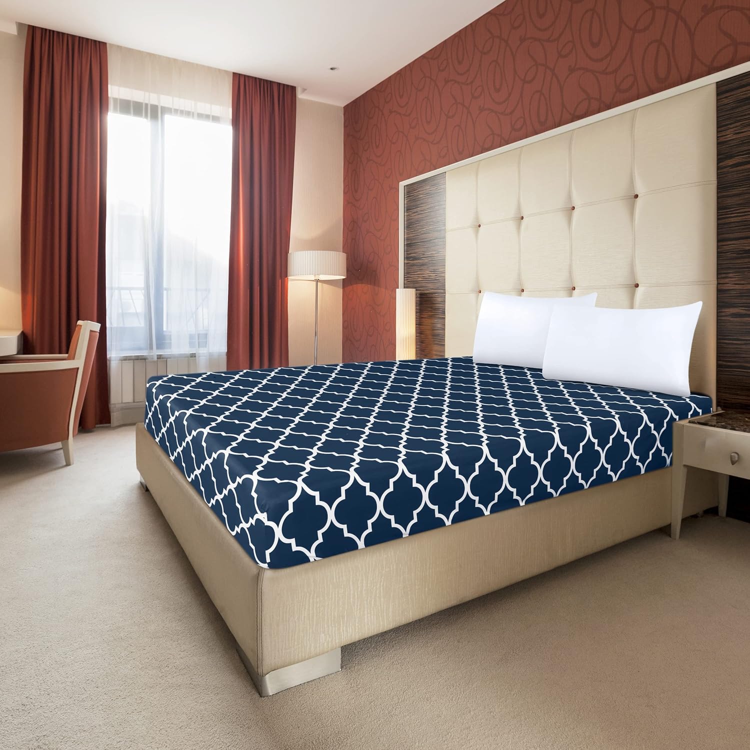 Utopia Bedding Queen Fitted Sheet - Bottom Sheet - Deep Pocket - Soft Microfiber -Shrinkage and Fade Resistant-Easy Care -1 Fitted Sheet Only (Quatrefoil Navy)