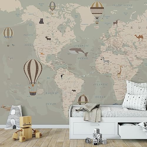 Papel tapiz para habitación de niños  Papel tapiz de mapa del mundo con animales  Papel tapiz para guardería pelar y pegar  Murales de pared para