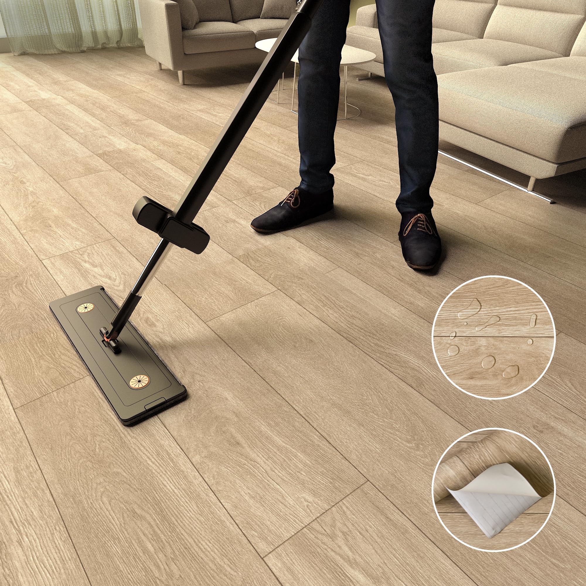 Pavimento in vinile marrone Peel and Stick, 61 x 398,8 cm, impermeabile, con venature del legno, autoadesivo, resistente all'usura, per cucina, bagno, soggiorno, camera da letto, pavimenti temporanei