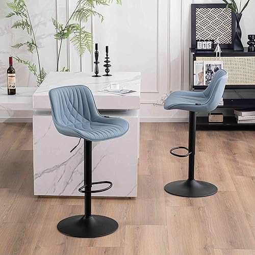 Miniatura 78 de YOUTASTE Bar Stools Set of 2, Adjustable Swivel Counter Height Barstools with Back, All Grey Faux Leather Upholstered Bar Chairs with Metal Base,