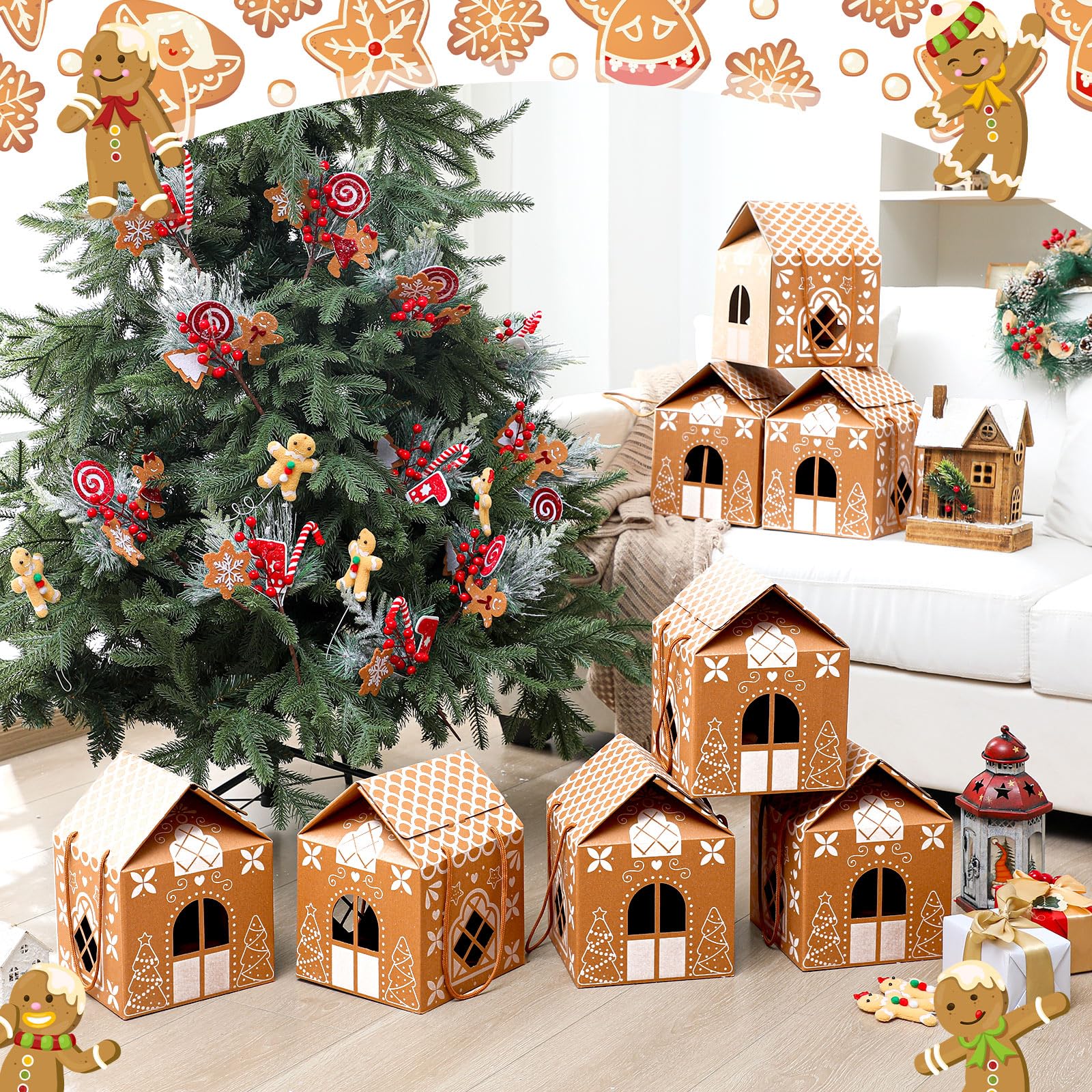 12 Pack Large Enchanted Christmas Wonderland Cottage Gift Boxes 30x20x18 Cm House Shaped Christmas Boxes With Handle