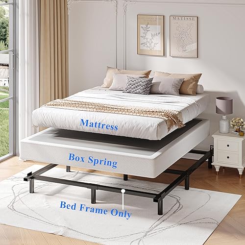 Miniatura 8 de Base de cama King Basics de metal de 7 pulgadas, base de cama resistente de 9 patas para somier y colchón, fácil montaje, color negro
