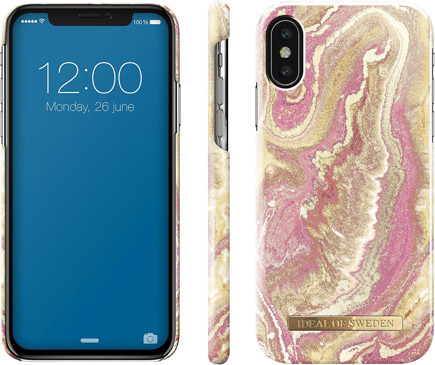 iDeal Of Sweden Mobile Phone Case for iPhone X/iPhone Xs (Microfiber Lining, Qi Wireless Charger Compatible) (Golden Blush Marble)