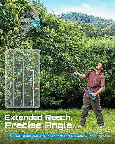 Miniatura 3 de SEESII Sierras de poste eléctricas 2 en 1 para recortar árboles, mini motosierra inalámbrica de 6 pulgadas con poste de extensión, sierra de cadena