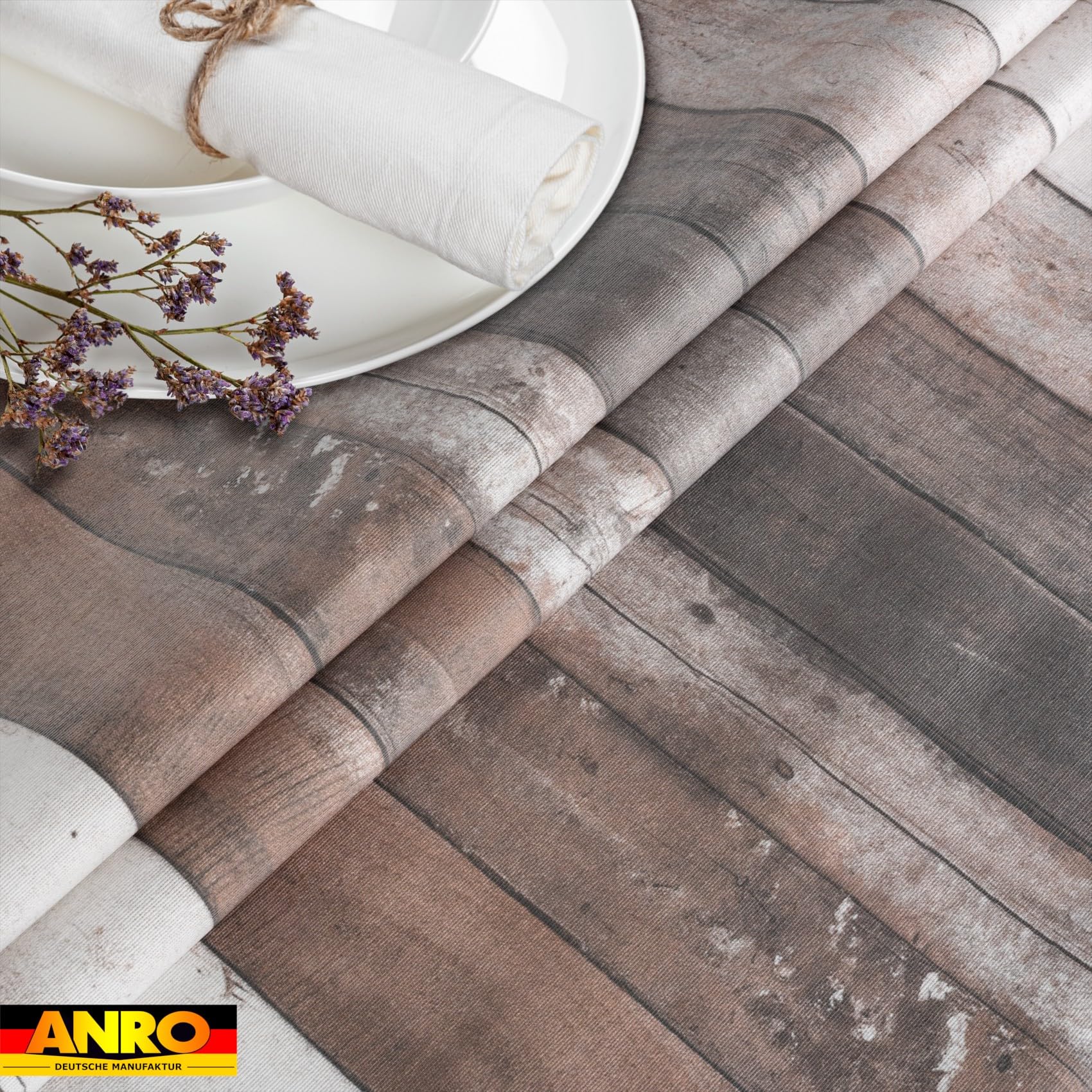 ANRO Mantel de Mesa 70% Algodón 30% Poliéster Diseño Madera Rústica | Antimanchas Fácil Limpieza Cocina Jardín 400x140 cm