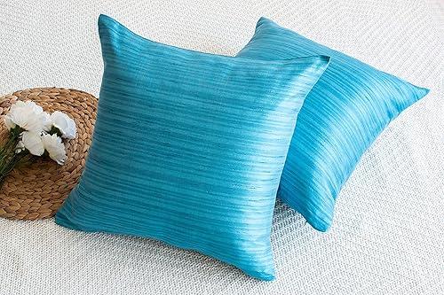 Miniatura 2 de The White Petals Fundas de almohada europeas color azul claro (seda sintética, 26 x 26 pulgadas, paquete de 2)