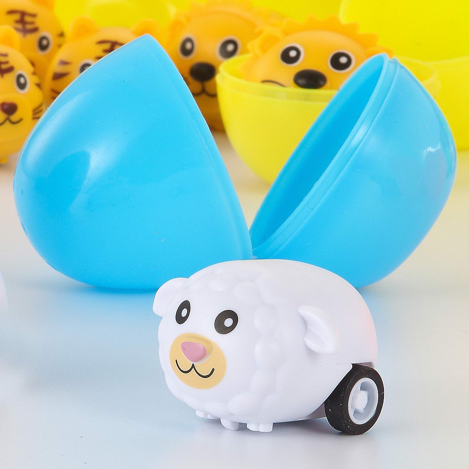 JOYIN 36 Pcs Prefilled Easter Eggs with Cute Animal Cars, Easter Egg Filled with Cartoon Animal Vehicles for Kids Easter Eggs Hunt, Easter Basket Stuffers/Fillers, Party Favors, Classroom Prize