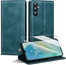 Handyhülle für Samsung Galaxy A16 5G Hülle,Premium Lederhülle für Samsung A16 4G/5G [Mit 1 Stück Panzer Schutz Glas] Magnet Kartenfach Klapphülle Schutzhülle für Galaxy A16,BlauGrün