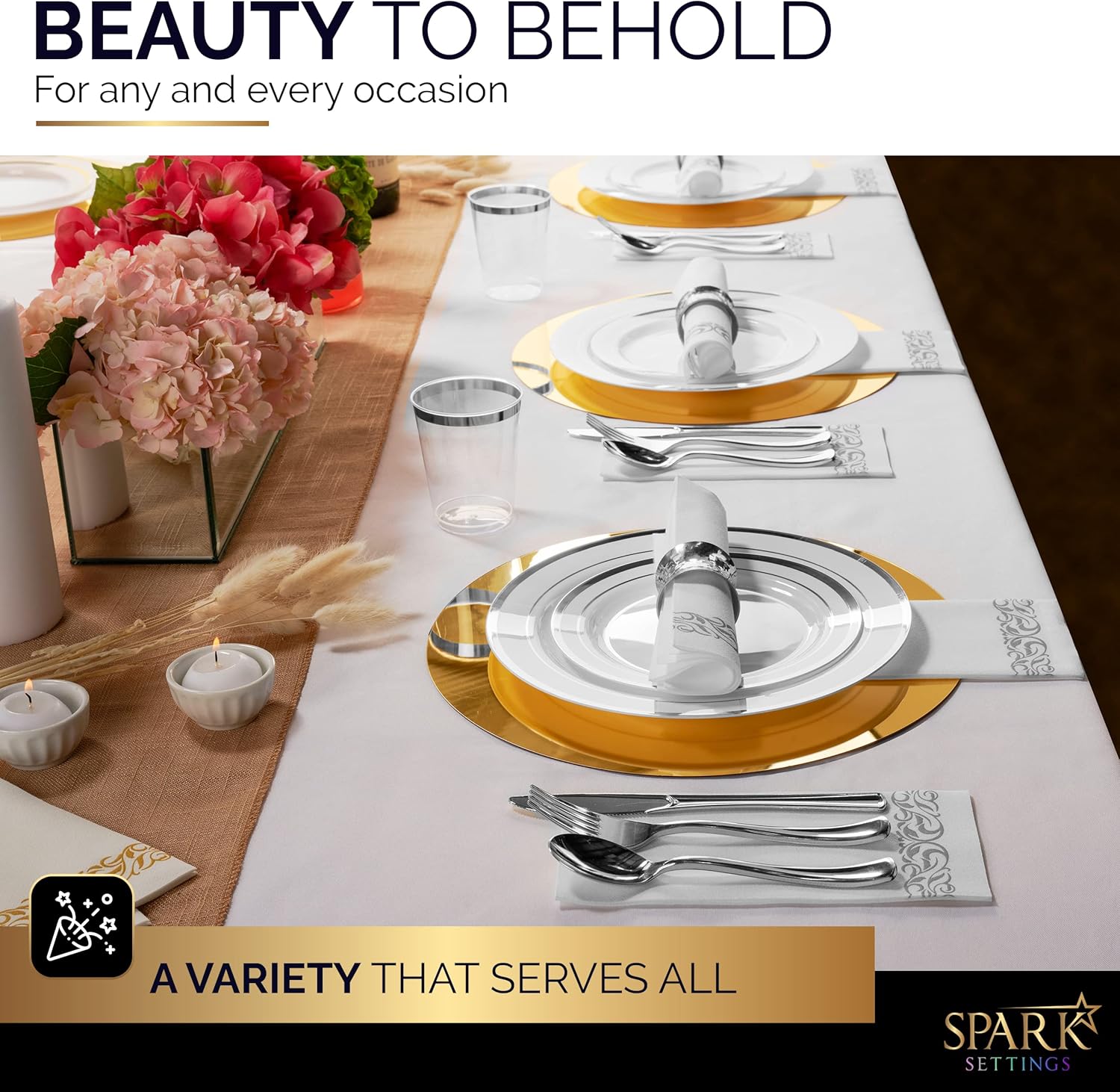 Silver Plastic Dinnerware Set - 350 PC for 50 Guests, 100 Party Plates, 50 Cups, 50 Cutlery Sets & Napkins