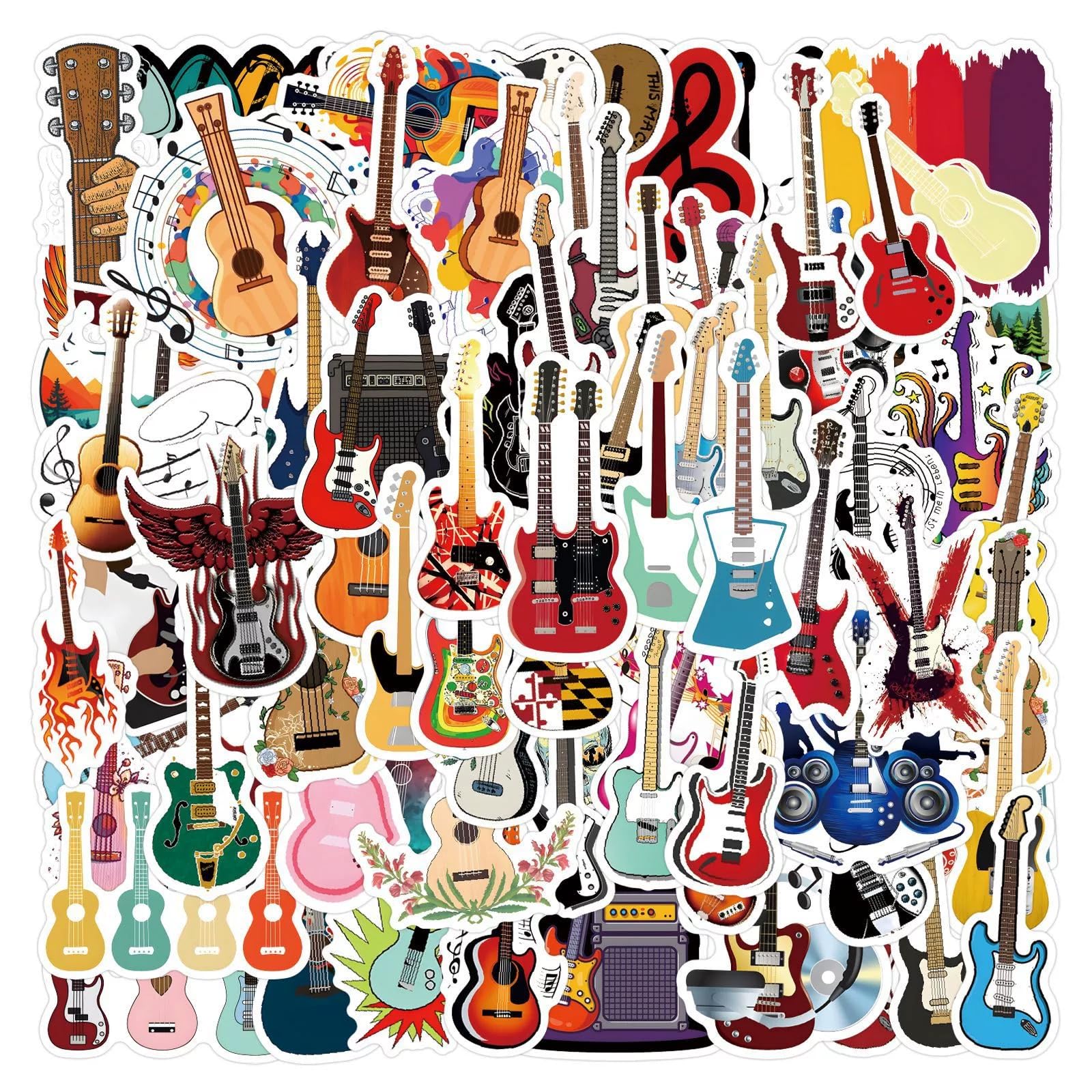 100 Pcs Play The Guitar Stickers for Kids Teens Adults Boys Girls Gift,Musical Instrument Stickers Pack for Laptop,Skateboard,Luggage,Car,Bike,Cup,Computer,Water Bottle Decor,Vinyl Waterproof Decals — image 1